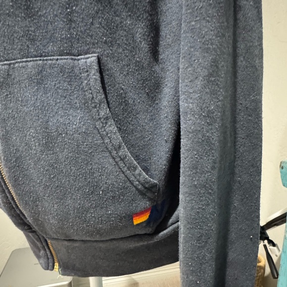 Unisex Aviator Nation 5 Stripe Zip Hoodie in navy Size Medium - Picture 7 of 11